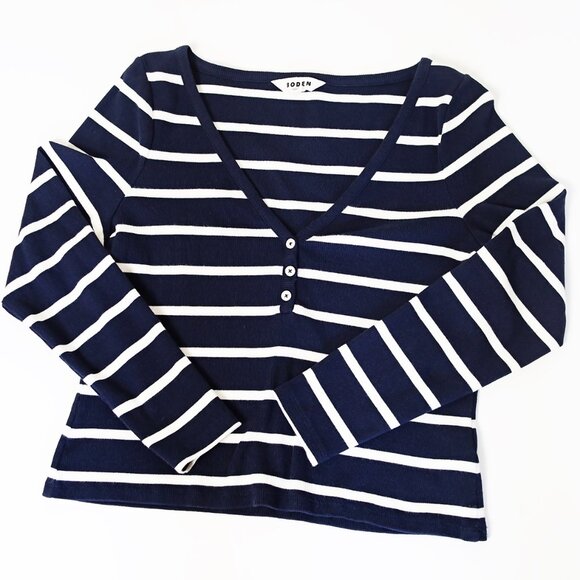COPY - Boden Henley Ribbed Top Women's Us 10 / Uk 14 Navy ivory, like new! - Picture 1 of 5